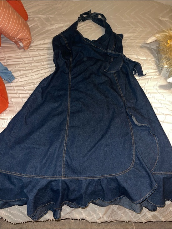 Ashley Stewart Dresses & Skirts - Ashley Stewart Dark Blue Denim Halter Wrap Midi Dress